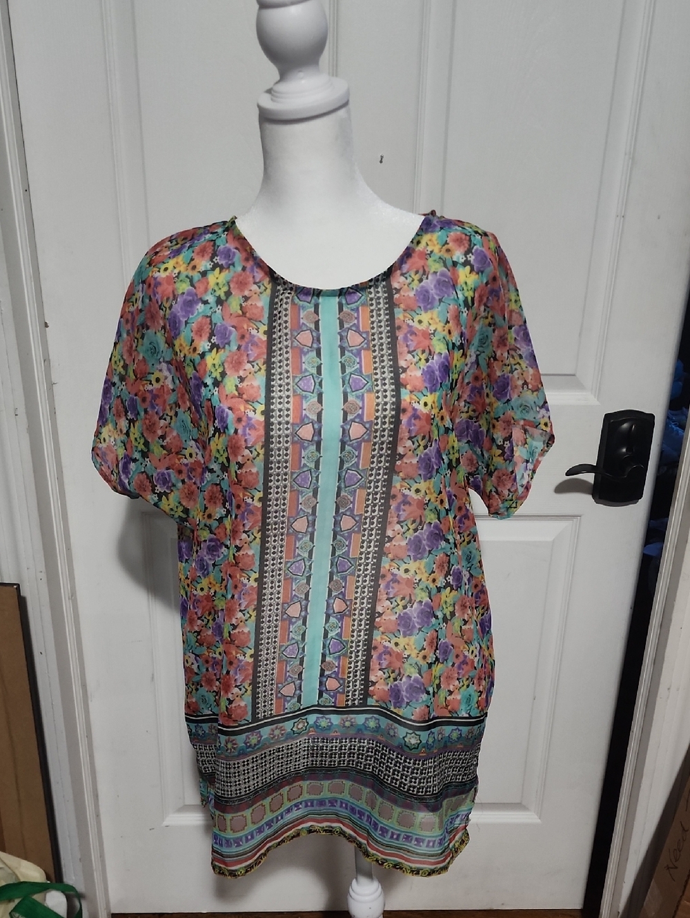 Floral Multicolor Short Sleeve Women's Top